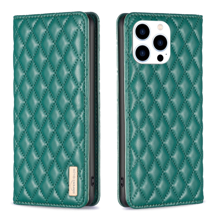 For iPhone 15 Pro Diamond Lattice Magnetic Leather Flip Phone Case(Green) - HoMEdemic™ 