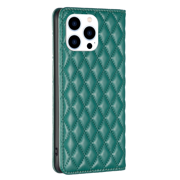 For iPhone 15 Pro Diamond Lattice Magnetic Leather Flip Phone Case(Green) - HoMEdemic™ 