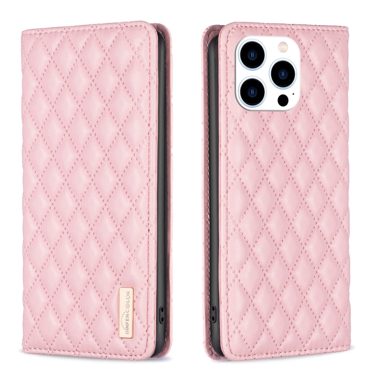 For iPhone 15 Pro Diamond Lattice Magnetic Leather Flip Phone Case(Pink) - HoMEdemic™ 
