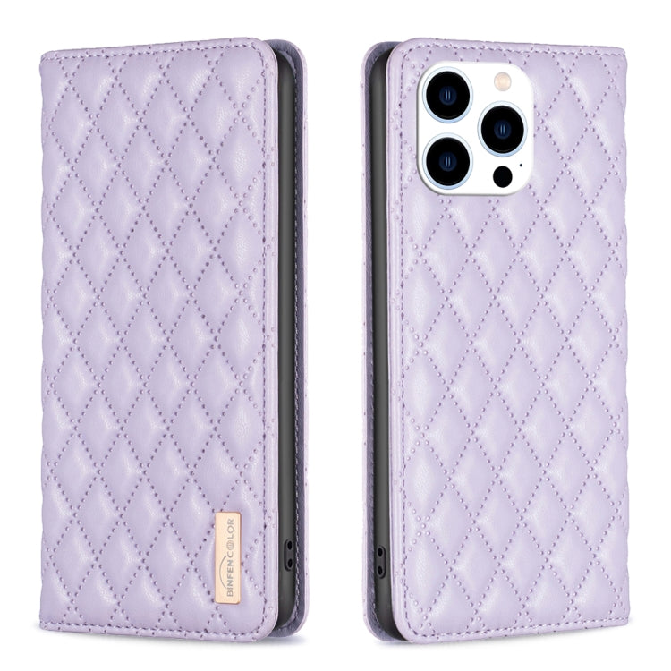 For iPhone 15 Pro Diamond Lattice Magnetic Leather Flip Phone Case(Purple) - HoMEdemic™ 