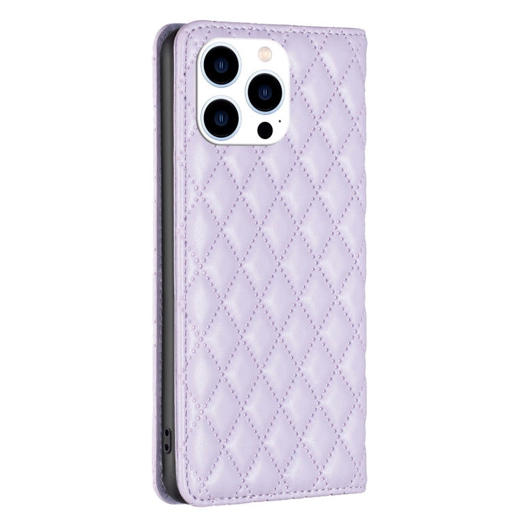 For iPhone 15 Pro Diamond Lattice Magnetic Leather Flip Phone Case(Purple) - HoMEdemic™ 