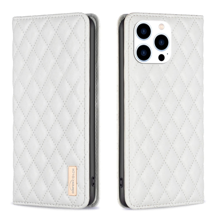 For iPhone 15 Pro Diamond Lattice Magnetic Leather Flip Phone Case(White) - HoMEdemic™ 