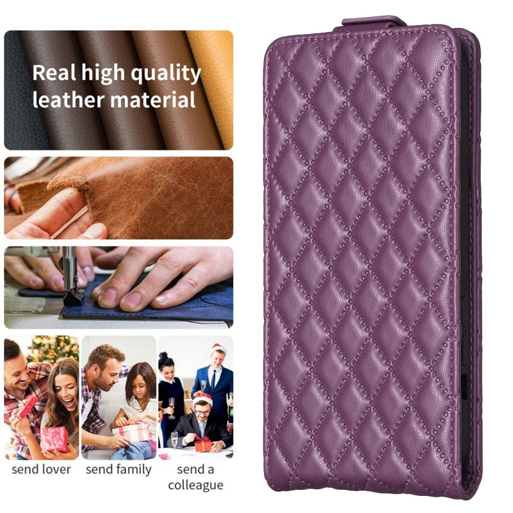 For iPhone 15 Pro Diamond Lattice Vertical Flip Leather Phone Case(Dark Purple) - HoMEdemic™ 