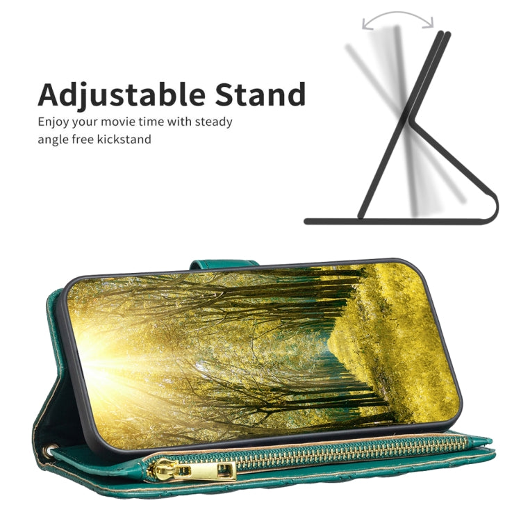 For iPhone 15 Pro Diamond Lattice Zipper Wallet Leather Flip Phone Case(Green) - HoMEdemic™ 