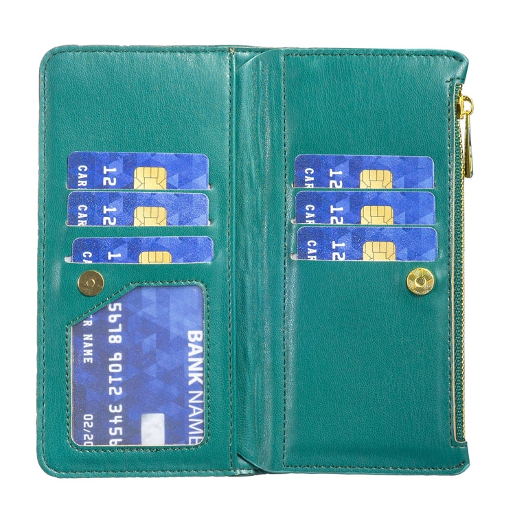For iPhone 15 Pro Diamond Lattice Zipper Wallet Leather Flip Phone Case(Green) - HoMEdemic™ 