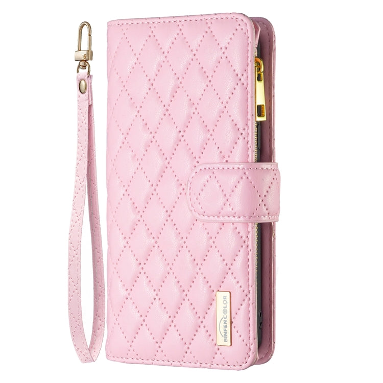 For iPhone 15 Pro Diamond Lattice Zipper Wallet Leather Flip Phone Case(Pink) - HoMEdemic™ 