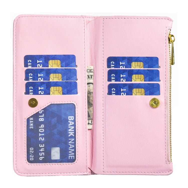 For iPhone 15 Pro Diamond Lattice Zipper Wallet Leather Flip Phone Case(Pink) - HoMEdemic™ 