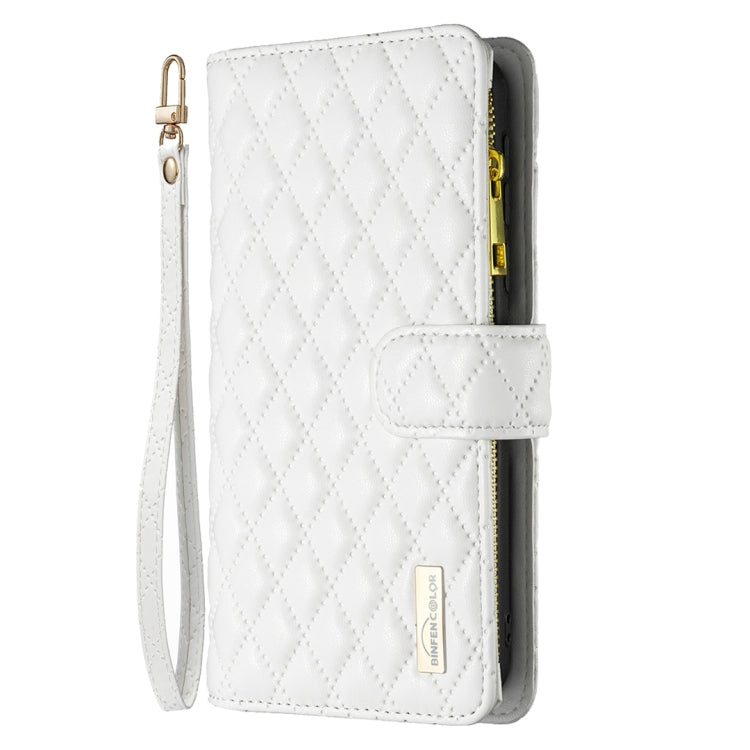 For iPhone 15 Pro Diamond Lattice Zipper Wallet Leather Flip Phone Case(White) - HoMEdemic™ 