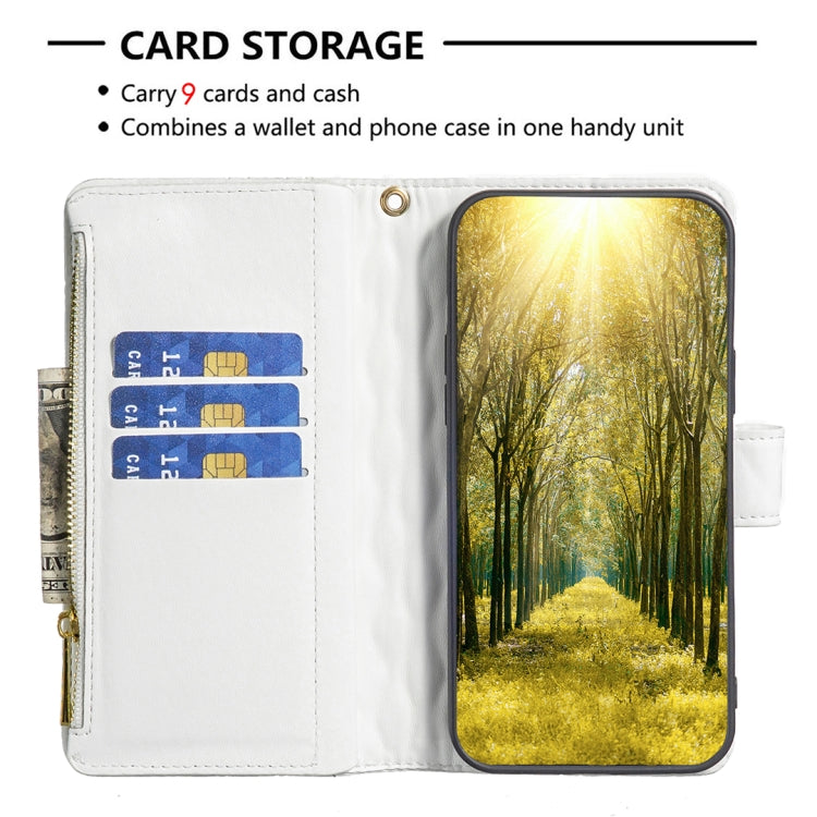 For iPhone 15 Pro Diamond Lattice Zipper Wallet Leather Flip Phone Case(White) - HoMEdemic™ 