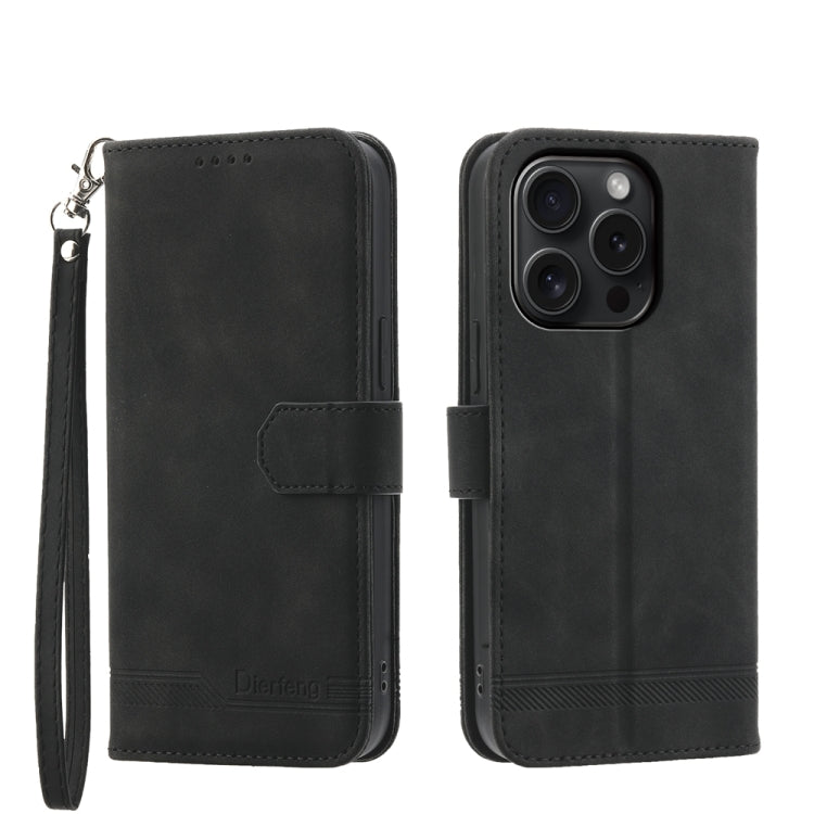 For iPhone 15 Pro Dierfeng Dream Line TPU Hybrid PU Leather Phone Case(Black) - HoMEdemic™ 