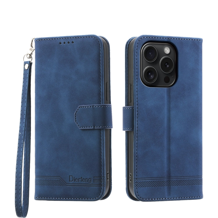 For iPhone 15 Pro Dierfeng Dream Line TPU Hybrid PU Leather Phone Case(Blue) - HoMEdemic™ 