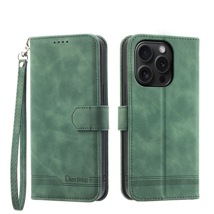 For iPhone 15 Pro Dierfeng Dream Line TPU Hybrid PU Leather Phone Case(Green) - HoMEdemic™ 