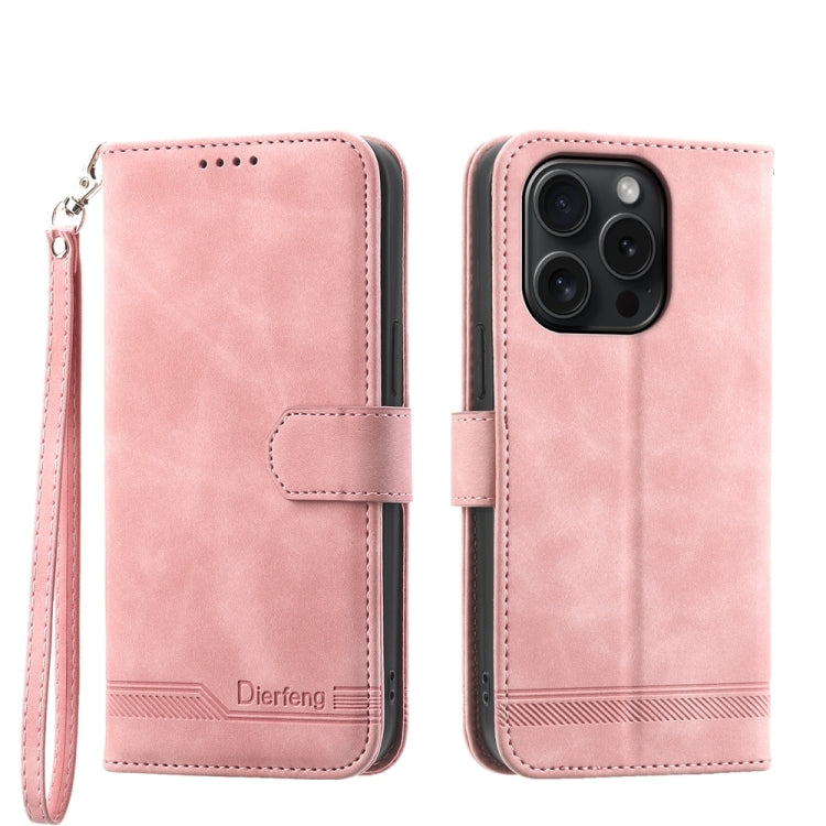 For iPhone 15 Pro Dierfeng Dream Line TPU Hybrid PU Leather Phone Case(Pink) - HoMEdemic™ 