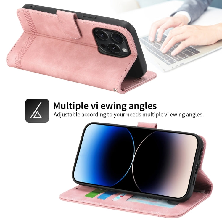 For iPhone 15 Pro Dierfeng Dream Line TPU Hybrid PU Leather Phone Case(Pink) - HoMEdemic™ 