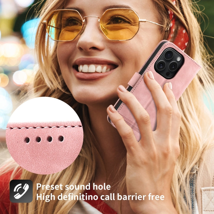 For iPhone 15 Pro Dierfeng Dream Line TPU Hybrid PU Leather Phone Case(Pink) - HoMEdemic™ 