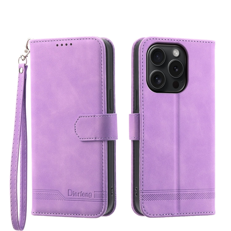 For iPhone 15 Pro Dierfeng Dream Line TPU Hybrid PU Leather Phone Case(Purple) - HoMEdemic™ 
