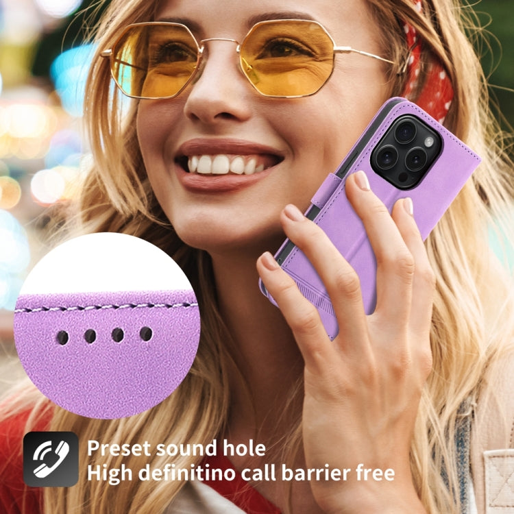 For iPhone 15 Pro Dierfeng Dream Line TPU Hybrid PU Leather Phone Case(Purple) - HoMEdemic™ 