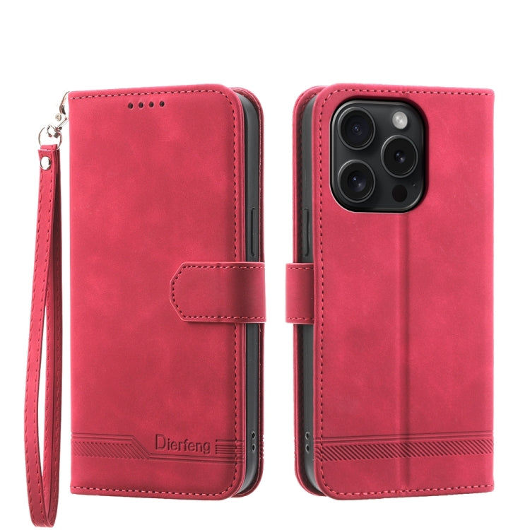 For iPhone 15 Pro Dierfeng Dream Line TPU Hybrid PU Leather Phone Case(Red) - HoMEdemic™ 