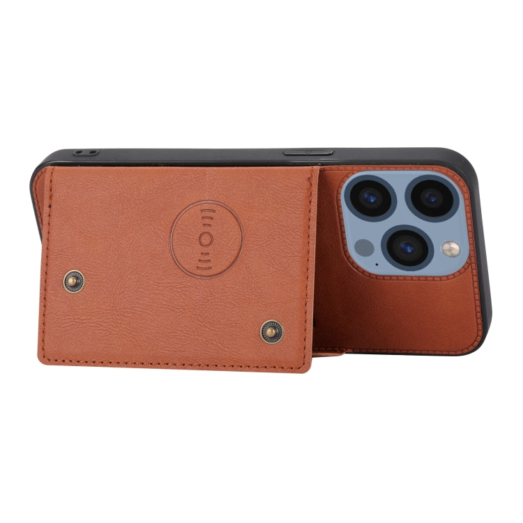 For iPhone 15 Pro Double Buckle Card Slots PU + TPU Phone Case(Brown) - HoMEdemic™ 
