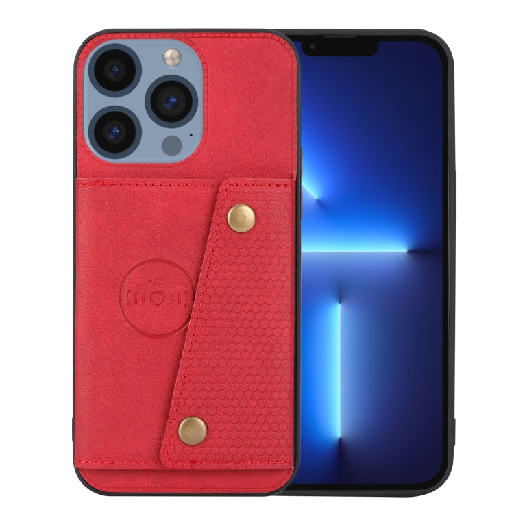 For iPhone 15 Pro Double Buckle Card Slots PU + TPU Phone Case(Red) - HoMEdemic™ 