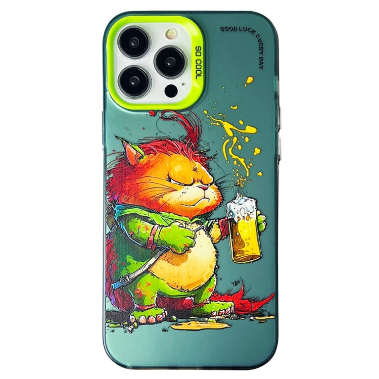 For iPhone 15 Pro Double Layer Color Silver Series Animal Oil Painting Phone Case(Beer Cat) - HoMEdemic™ 