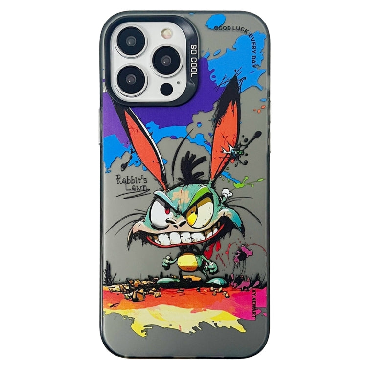 For iPhone 15 Pro Double Layer Color Silver Series Animal Oil Painting Phone Case(Big Eyed Bunny) - HoMEdemic™ 