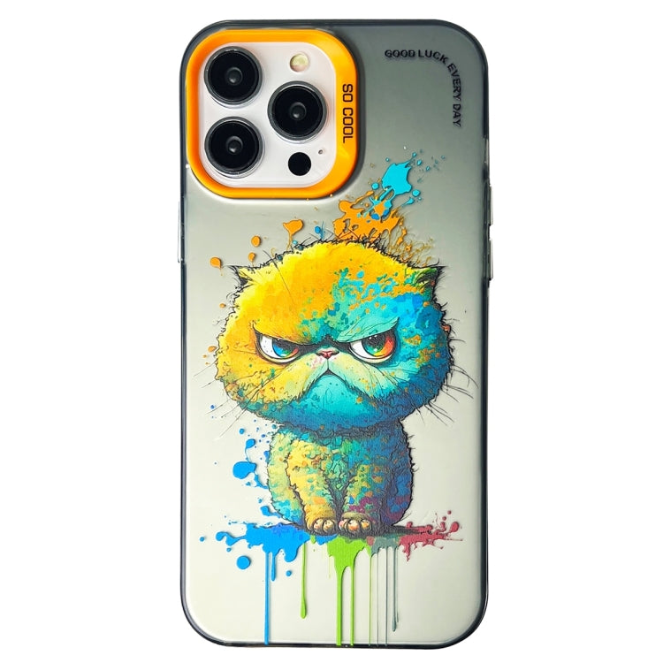 For iPhone 15 Pro Double Layer Color Silver Series Animal Oil Painting Phone Case(Big Face Cat) - HoMEdemic™ 