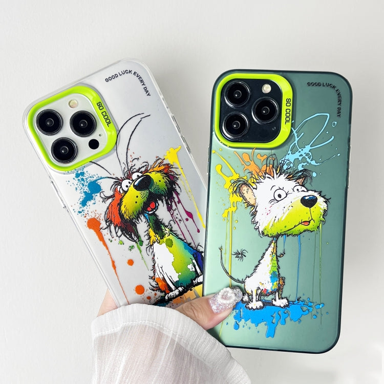 For iPhone 15 Pro Double Layer Color Silver Series Animal Oil Painting Phone Case(Big Face Cat) - HoMEdemic™ 