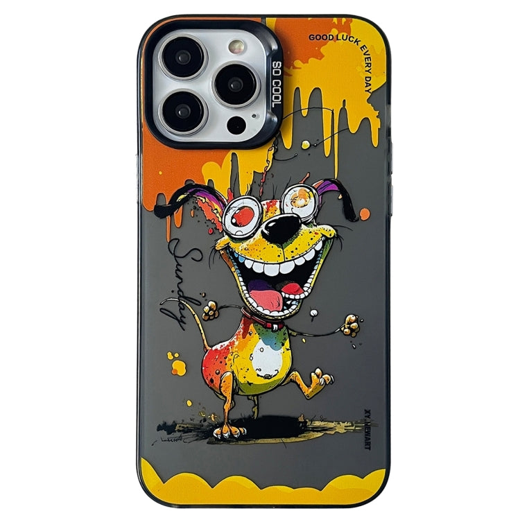 For iPhone 15 Pro Double Layer Color Silver Series Animal Oil Painting Phone Case(Dance Dog) - HoMEdemic™ 