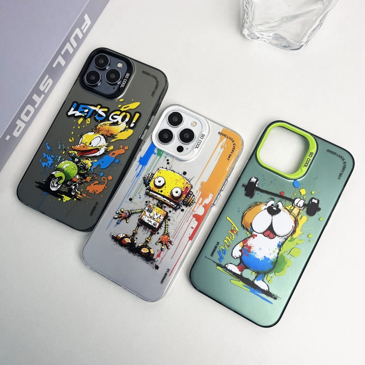 For iPhone 15 Pro Double Layer Color Silver Series Animal Oil Painting Phone Case(Duck Rush) - HoMEdemic™ 