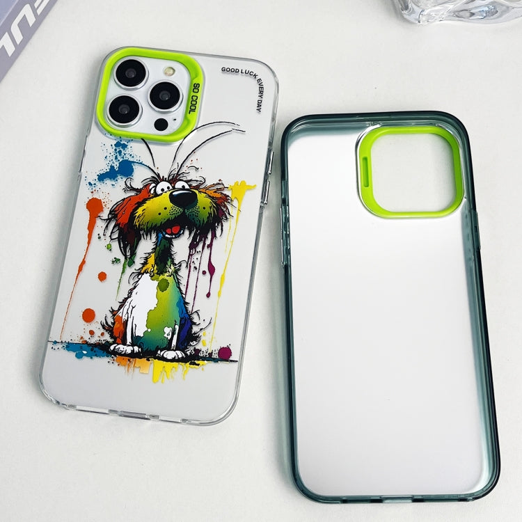 For iPhone 15 Pro Double Layer Color Silver Series Animal Oil Painting Phone Case(Green Cat) - HoMEdemic™ 
