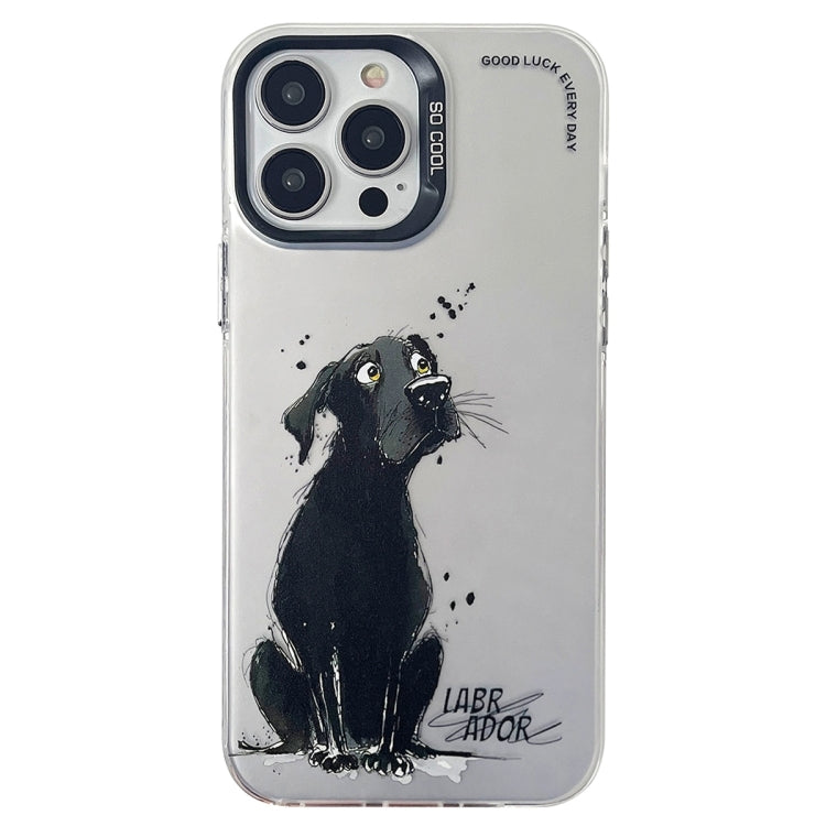 For iPhone 15 Pro Double Layer Color Silver Series Animal Oil Painting Phone Case(Labrador) - HoMEdemic™ 