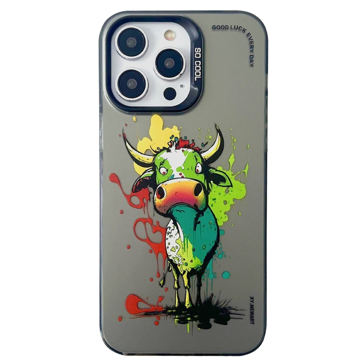 For iPhone 15 Pro Double Layer Color Silver Series Animal Oil Painting Phone Case(Zodiac Ox) - HoMEdemic™ 