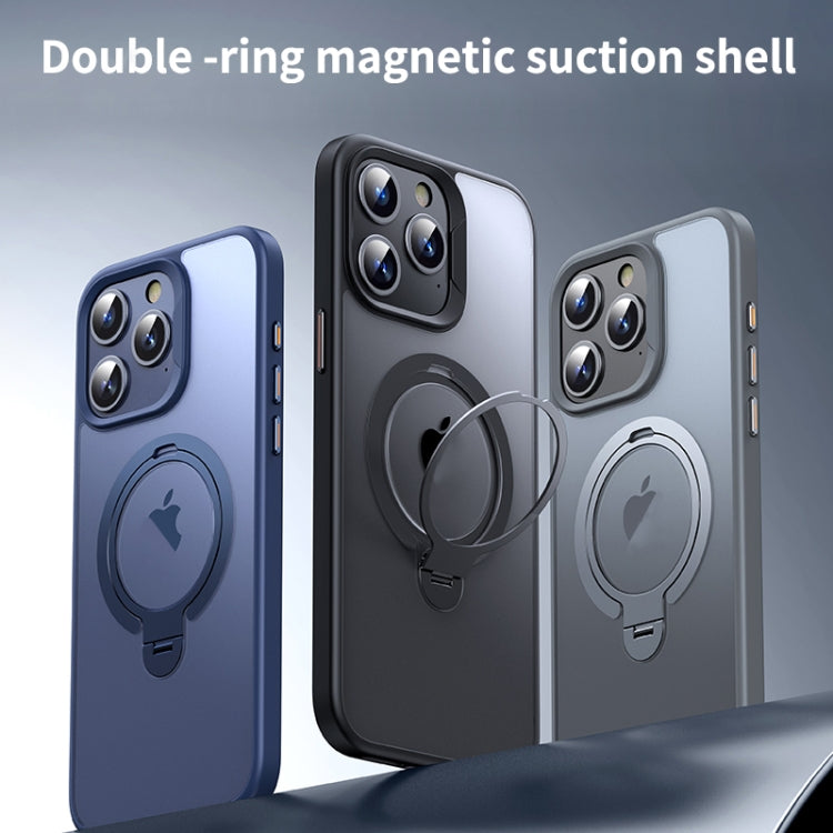 For iPhone 15 Pro Double Ring MagSafe Magnetic Holder Phone Case(Matte Blue) - HoMEdemic™ 