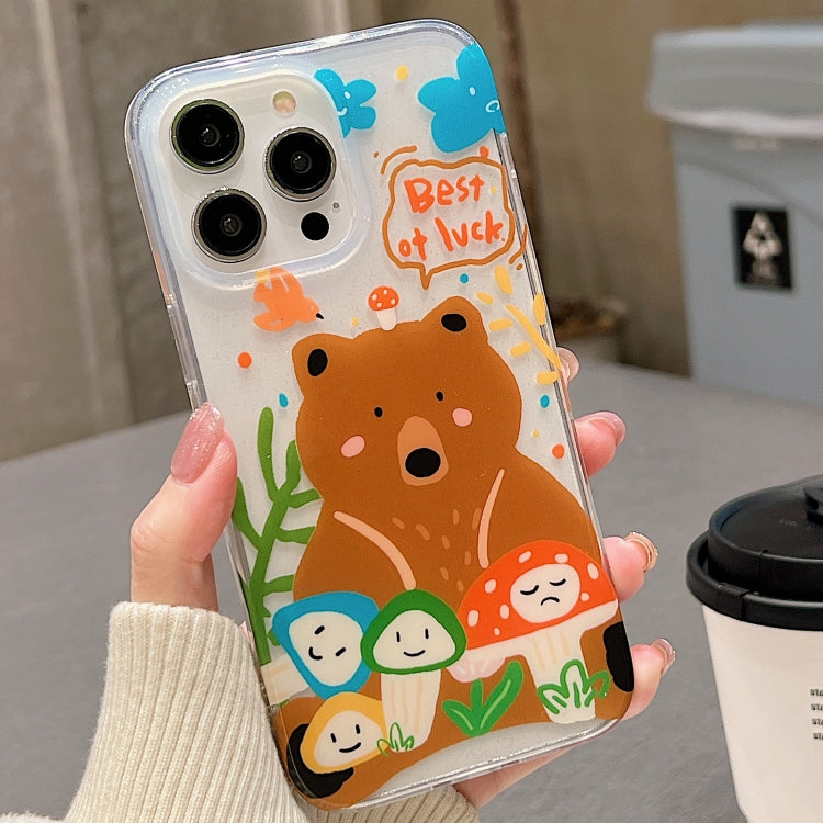 For iPhone 15 Pro Double Sided IMD Full Coverage TPU Phone Case(Brown Bear Smiley Face Crying Face) - HoMEdemic™ 