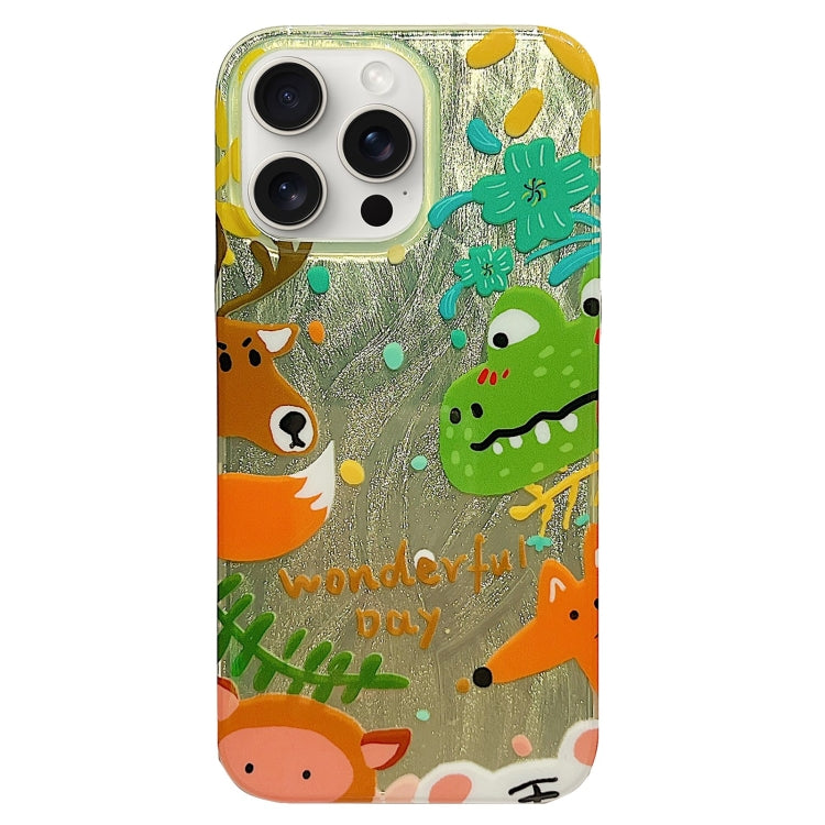 For iPhone 15 Pro Double Sided IMD Full Coverage TPU Phone Case(Green Dinosaur Fox Tail) - HoMEdemic™ 