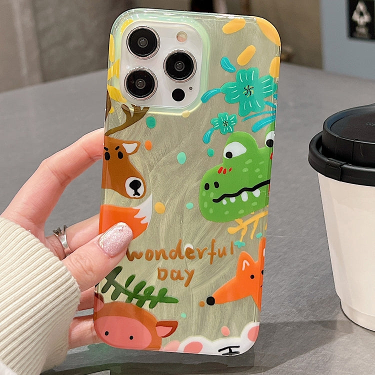 For iPhone 15 Pro Double Sided IMD Full Coverage TPU Phone Case(Green Dinosaur Fox Tail) - HoMEdemic™ 