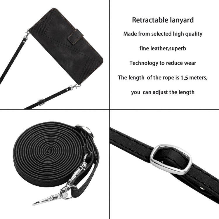 For iPhone 15 Pro Dream Triangle Leather Phone Case with Lanyard(Black) - HoMEdemic™ 