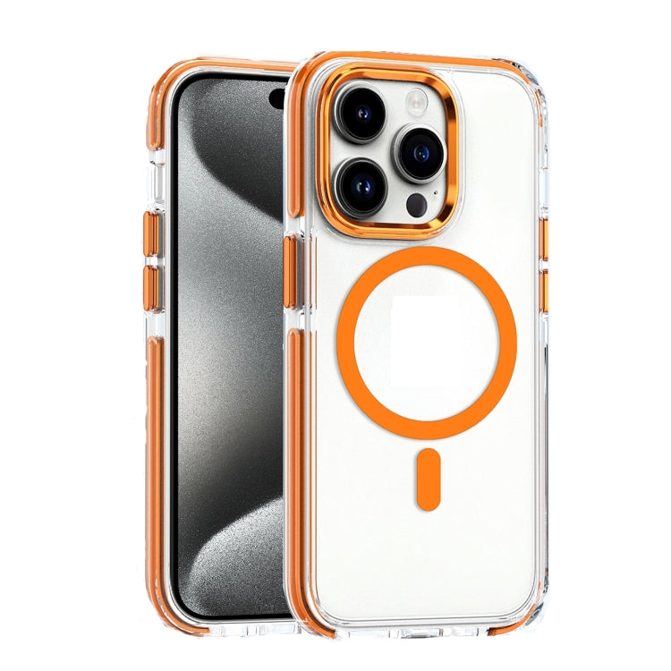 For iPhone 15 Pro Dual-color MagSafe TPU Hybrid Clear PC Shockproof Phone Case(Orange) - HoMEdemic™ 
