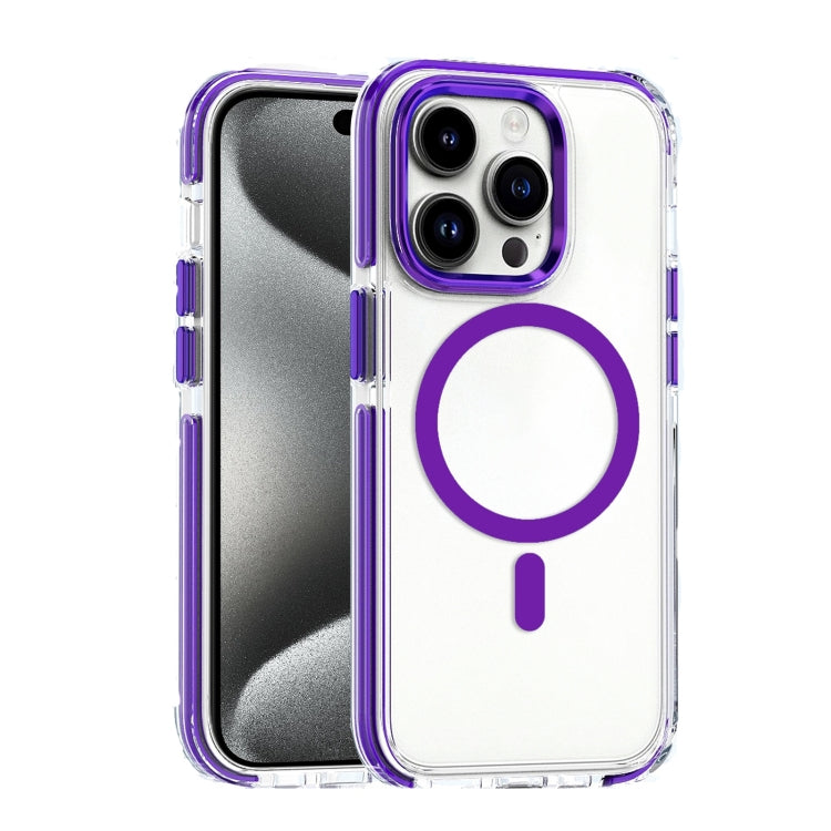 For iPhone 15 Pro Dual-color MagSafe TPU Hybrid Clear PC Shockproof Phone Case(Purple) - HoMEdemic™ 