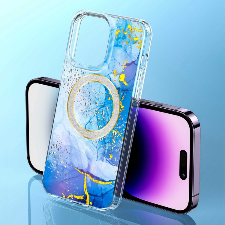 For iPhone 15 Pro Dual-side IMD Marble Magsafe Phone Case(Dark Blue) - HoMEdemic™ 