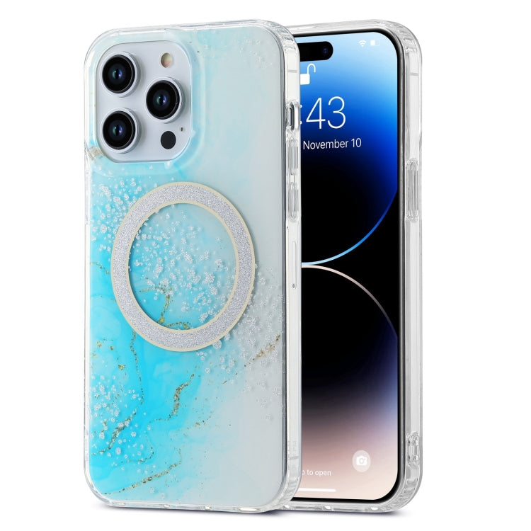 For iPhone 15 Pro Dual-side IMD Marble Magsafe Phone Case(Sky Blue) - HoMEdemic™ 
