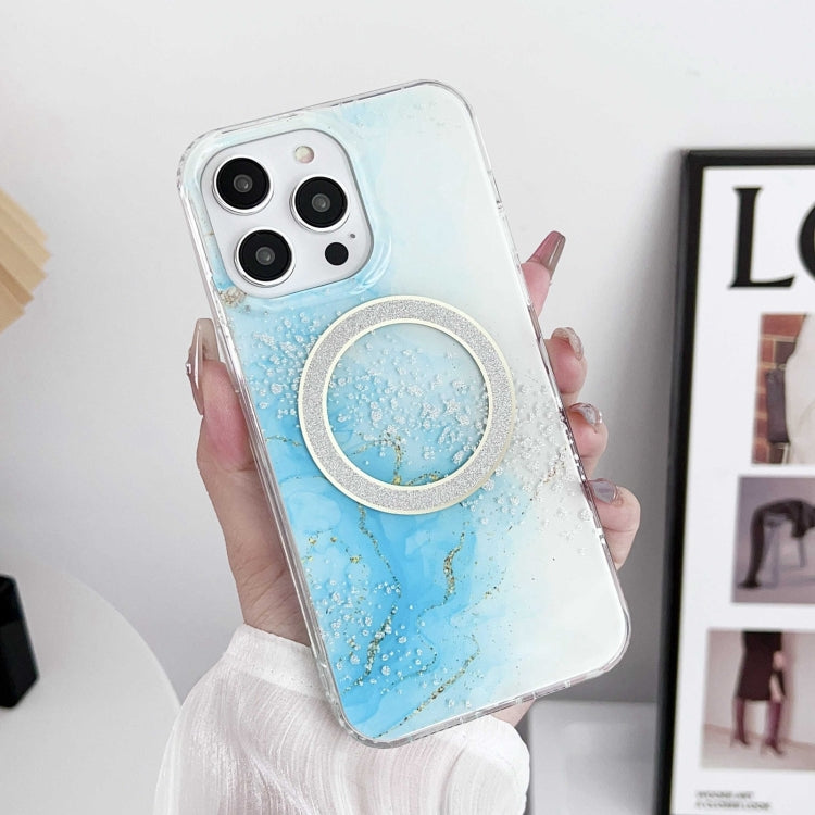 For iPhone 15 Pro Dual-side IMD Marble Magsafe Phone Case(Sky Blue) - HoMEdemic™ 