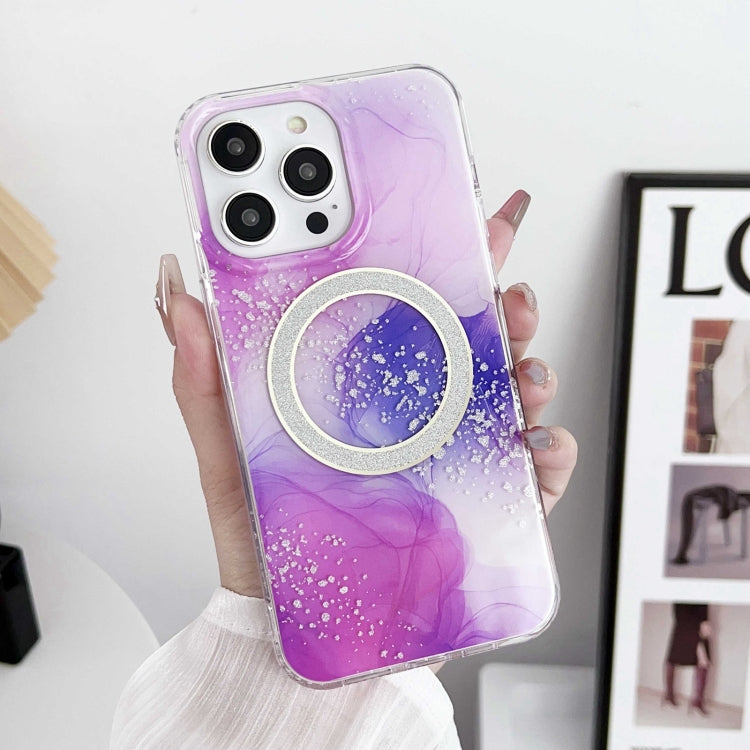 For iPhone 15 Pro Dual-side IMD Marble Magsafe Phone Case(Smudged Purple) - HoMEdemic™ 