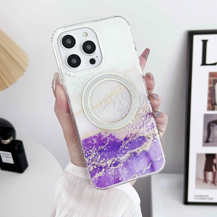 For iPhone 15 Pro Dual-side IMD Marble Magsafe Phone Case(White Purple) - HoMEdemic™ 
