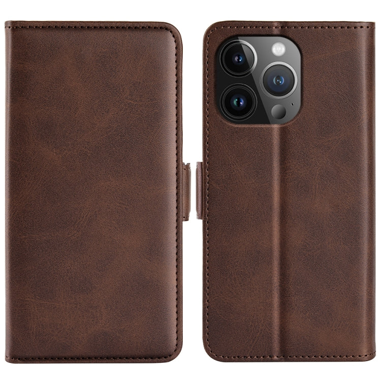 For iPhone 15 Pro Dual-side Magnetic Buckle Horizontal Flip Leather Phone Case(Brown) - HoMEdemic™ 