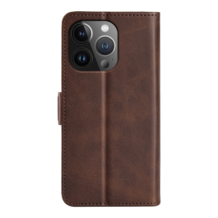 For iPhone 15 Pro Dual-side Magnetic Buckle Horizontal Flip Leather Phone Case(Brown) - HoMEdemic™ 