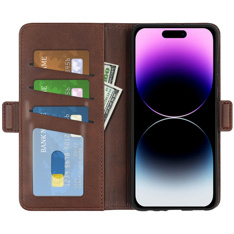 For iPhone 15 Pro Dual-side Magnetic Buckle Horizontal Flip Leather Phone Case(Brown) - HoMEdemic™ 