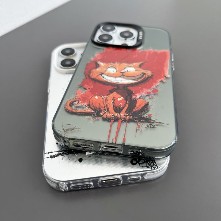 For iPhone 15 Pro Dual-sided IMD Animal Graffiti TPU + PC Phone Case(Grinning Cat) - HoMEdemic™ 