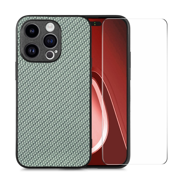 For iPhone 15 Pro ENKAY Fiber Leather Skin PC Phone Case with High Aluminum-silicon Glass Film(Green) - HoMEdemic™ 